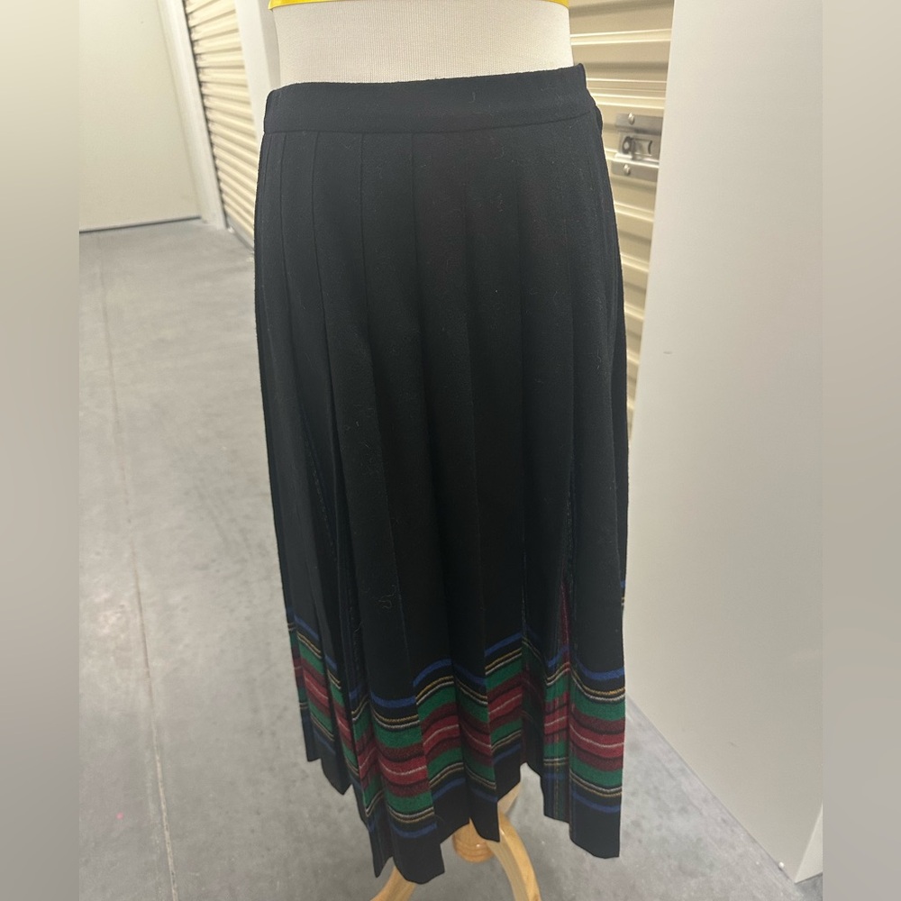 Pendleton Black Wool Midi Skirt with Stripes